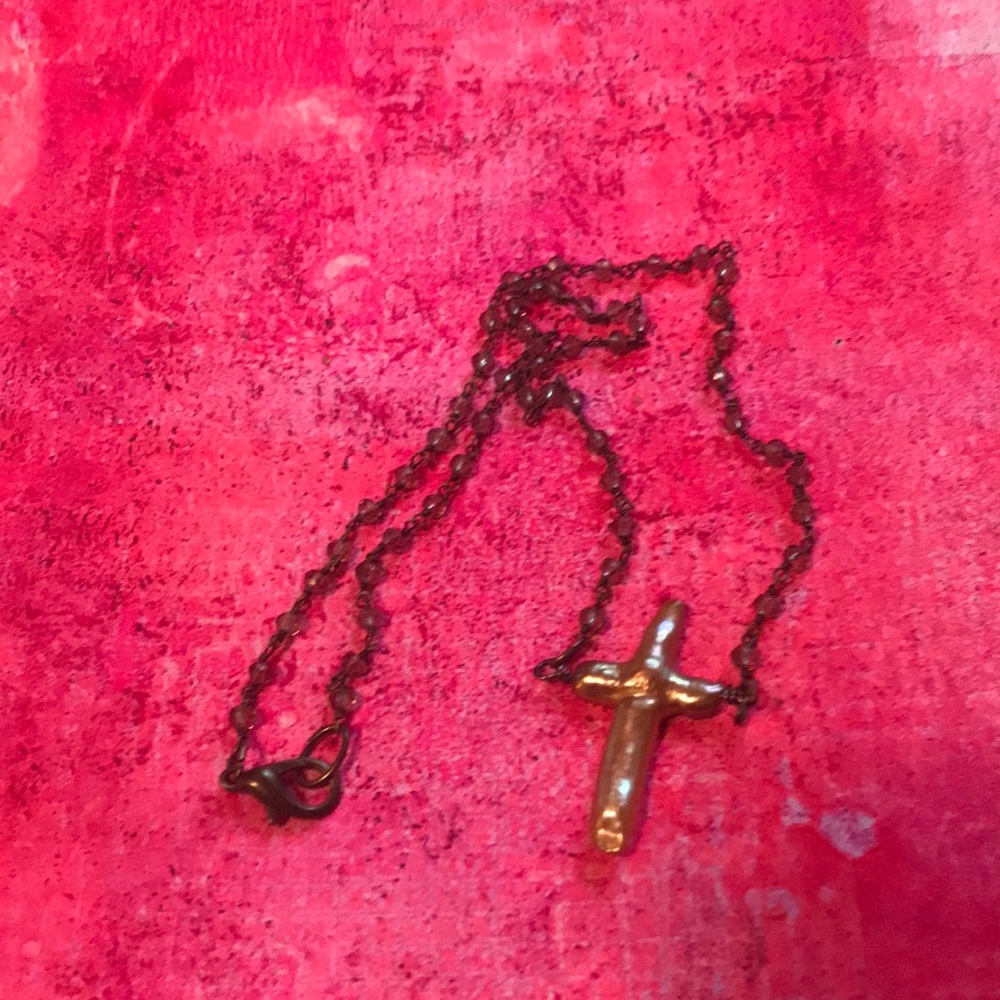 Pearl cross on Rosary chain handmade